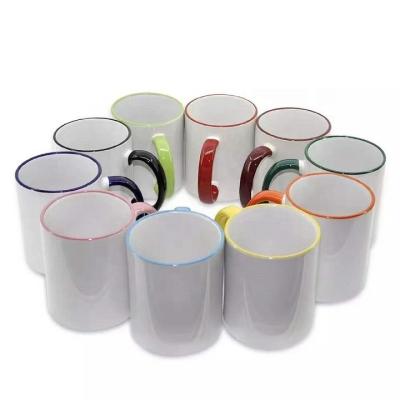 China Rim Round Color Handle Viable colorful mug low MOQ printed multicolor sublimation coated ceramic mug for sale