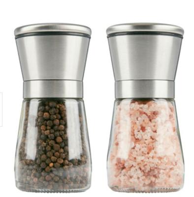 China Sustainable Stainless Steel Lid Salt and Pepper Grinders 2 Pack Adjustable Salt and Pepper Mills for sale