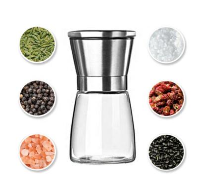 China Durable Premium Pepper Mill Grinders Stainless Steel Salt and Pepper Grinder Set Glass Round Body for sale