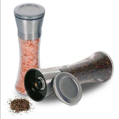 China Sustainable 2pcs Salt Pepper Grinder Set Crude Stainless Steel Glass Adjustable Shaker Grinder for sale