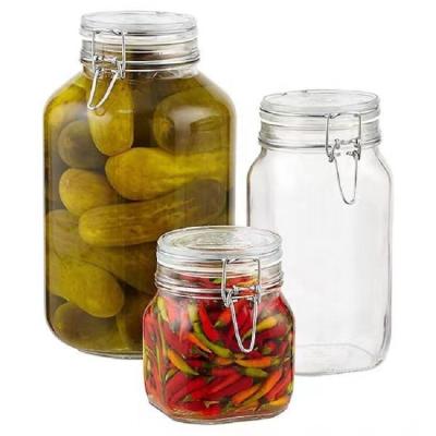 China Freshness Preservation Square Wholesale Air Tight Food Storage Glass Jars With Airtight Clip Top Lids for sale