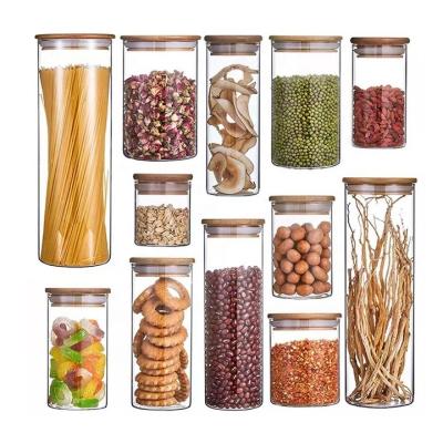 China Custom Large Country Style Freshness Preservation Tops Kitchen Food Spice Borosilicate Glass Container Storage Jars With Lids for sale