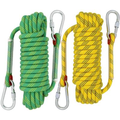 China Durable Custom Logo Tree Climbing Rope Safety Rope High Strength Nylon Polyester Escape Rope With Carabiner for sale