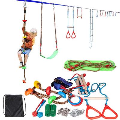 China Durable Custom Climbing Ring Net Loose Line Ninja Obstacle Course Logo Ninja Slackline Warrior Obstacle Course Swing Rope Ladder Run for sale