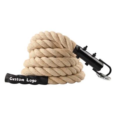 China Durable Custom Gym Weighted Trainer Logo Exercise 1.5 Inch 2 Inch Heavy Jute Climbing Training Rope With Anchor Hook for sale