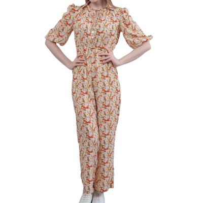 China New Customized Collection QUICK DRY Women Stand Collar Flower Print One Piece Sets Medium Sleeve Overalls Causal Elastic Romper for sale