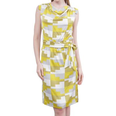 China Summer Sleeveless Breathable Office Ladies Casual Print Matching Skirt Cowl Neck Belt Dress Formal Dress for sale