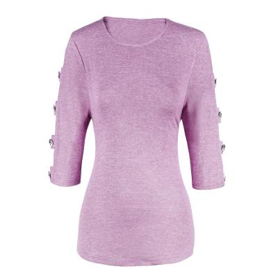 China New Design Anti-Wrinkle Girls Casual Elbow Sleeve Top Crystal Button T-Shirt for sale