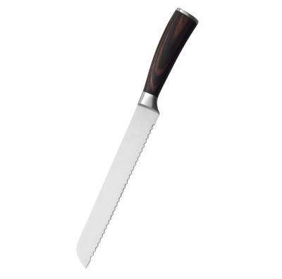 China Design Stainless Steel 8 Inch Kitchen Chef Knife Pakka Wood Popular Stocked Bread Knife for sale