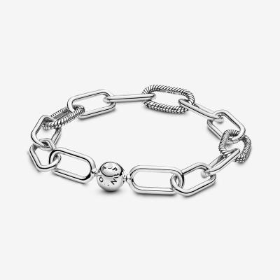 China CLASSIC 925 Sterling Silver Chunky Me Link Bracelet With Logo Ball Clasp Snake Chain Classic Fit Pan Dangle Charm For Women for sale