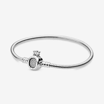 China CLASSIC 925 Sterling Silver Crown O Clasp Snake Chain Moments Shimmer Bracelet Pave Zircon Stone Fit Pan Charm DIY Gift For Girls for sale