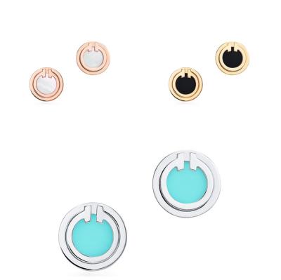 China CLASSIC Black Circle Stud Earrings TFN 925 Sterling Silver Stud Earrings Pearl Blue Turquoise Black Classic Jewelry For Women for sale