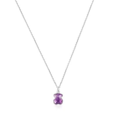 China CLASSIC Stone Bear Necklace 925 Sterling Silver Touses Faceted Purple Bear Amethyst Pendant Jewelry For Women for sale