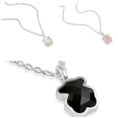 China Touses 925 Sterling Silver Necklace Black Pink Bear Necklace CLASSIC White Pearl Faceted Faceted Pendant Jewelry For Women for sale