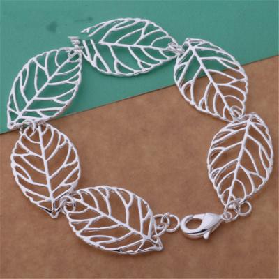 China Pretty Fashion/Simple/Elegant/Exquisite 925 Sterling Silver Classic Design Openwork Leaves Link Chain Bracelet Elegant Jewelry Fit Gift For Women for sale