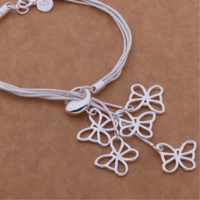 China Pretty Fashion Five-Line Chain/Simple/Elegant/Exquisite 925 Sterling Silver Women Girl Silver Link Bracelet with Five-Butterfly Bracelet for Birthday Gift for sale