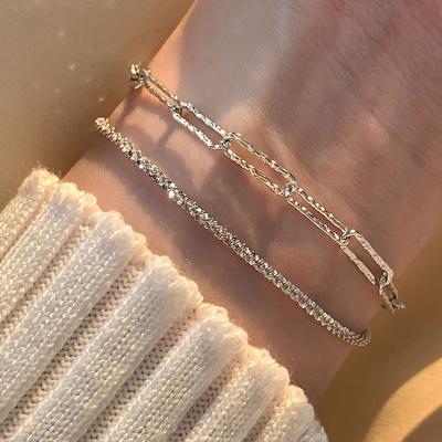 China Unique CLASSIC 925 Sterling Silver Bling Cubic Zirconia Clear Bracelet Link Chain Italy Jewelry For Lady for sale