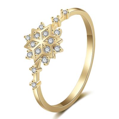 China 14k Classic Gold Plated Snowflake Ring With Clear Cubic Zirconia For Women for sale