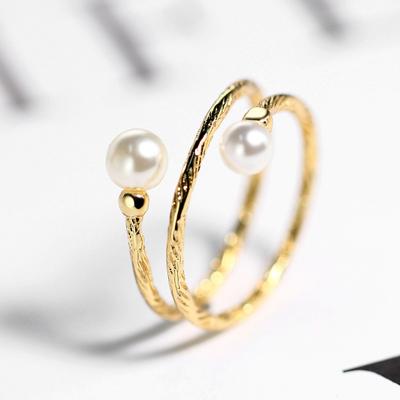 China Classic Freshwater Openings Pearl Ring Gold Plated Double Round Ring For Women for sale