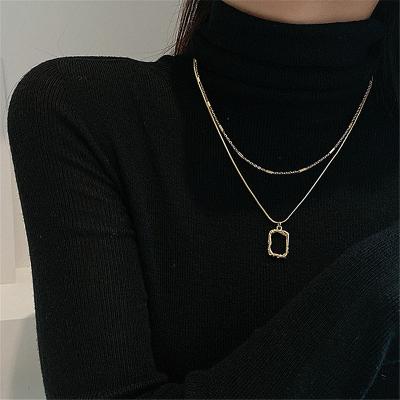 China CLASSIC 925 Sterling Silver Geometric Charm Necklace Up-to-date Double Layer Gold Sweater Pendant Chain For Women for sale