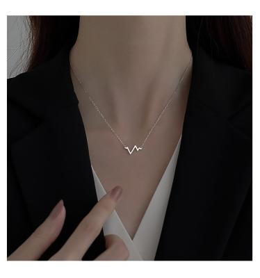 China CLASSIC 925 Sterling Silver Heartbeat Chain Simple Polished Wavy Lines EKG Pulse Lifeline Pendant Necklace For Women for sale