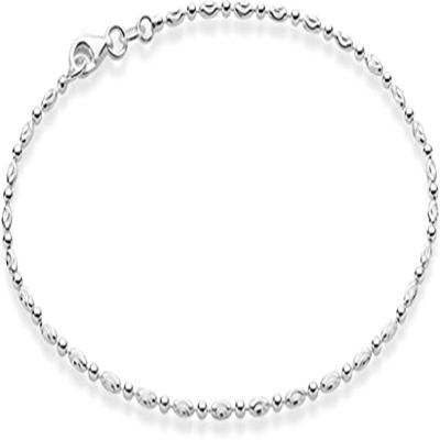 China La BOHIME 925 Sterling Silver Diamond-Cut Oval and Round Bead Ball Chain Anklet Anklet for Women Teen Girls, 9, 10 Inches for sale