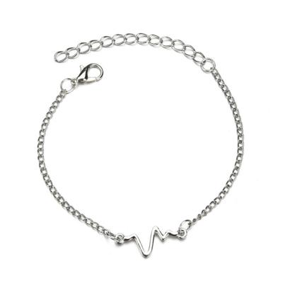 China BOHEMIA 925 Sterling Silver Lifeline Pulse Heartbeat Anklet Heart EKG Foot Chain Cardiogram Jewelry For Women for sale