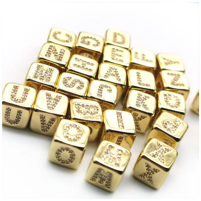 China Classic 26 Square English Letter Charm Bead With Zircon Fit 14K Pand Designer Jewelry Accessory For DIY Bracelet Necklace for sale