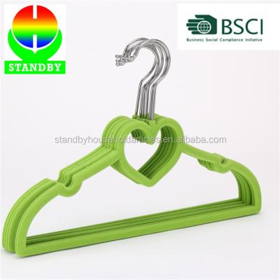 China Multifunctional Heart Shape Lovely Baby Clothes Velvet Mini Kids Flocking Hanger for sale