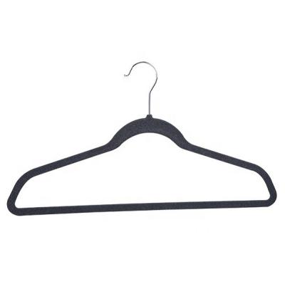 China Flocekd Resistant Thin Line Black Velvet Hanger Suit Hanger Suit Hanger Velvet Non-slip Hanger for sale