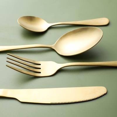 China Low MOQ Retail 4pcs Viable Fork Spoon Knife Set Silverware Matte Gold Cutlery Set for sale