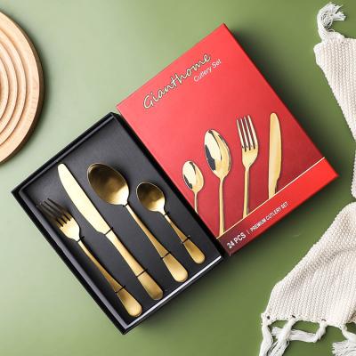 China Retro Modern Design Viable Industrial Style Gold Flatware Polishing Vintage 24pcs Matte Pvd Gold Flatware Set for sale