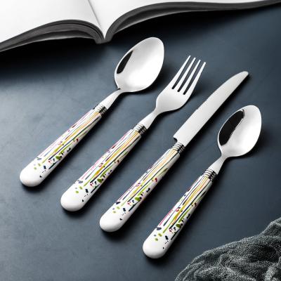 China Viable creative design hot sale customize tableware stainless steel fork knife handle plastic colorful cutlery set for sale