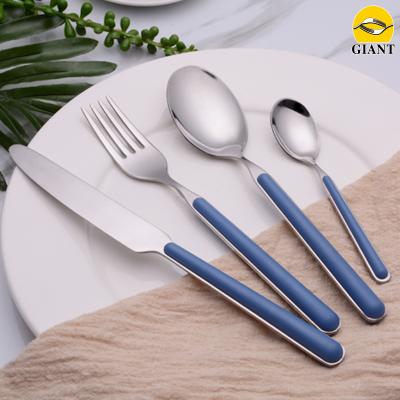 China Viable High Quality Modern Custom Blue Plastic Design Bulk Flatware Cutlery Flatware Flatware Reusable Cutlery Set for sale