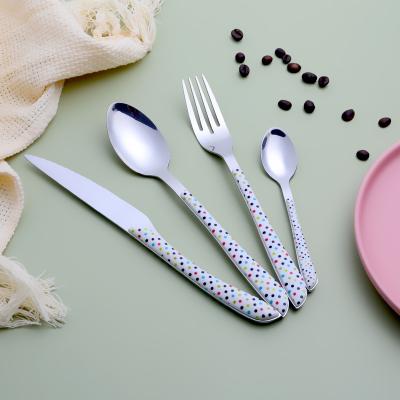 China Dots Design Plastic Handle Flatware Stainless Steel Table Cutlery Conjunto Talheres Juego De Cubiertos Polka Dot for sale