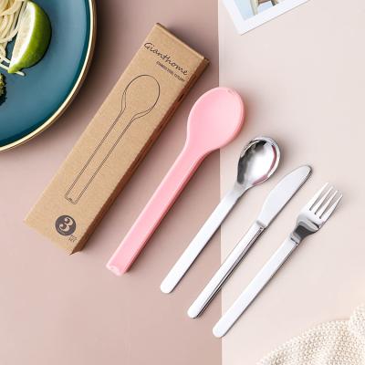 China Durable Portable Cutlery 3 Pcs Mini Stainless Steel Spoon Knife And Fork Kids Picnic Reusable Camping Flatware With Case Gift Set for sale