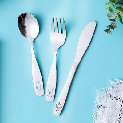 China Safe Flatware 3 Pcs Children Knife Fork Spoon Stainless Steel Kids Cutlery Set In Design Viable Portable Food Carving Cutlery for sale