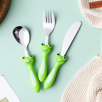 China Cardboard Handle Sustainable Practical Green Plastic Design 3 Pcs Food Grade Knife Spoon Safe Cutlery And Fork Kids Flatware Set For Kids for sale