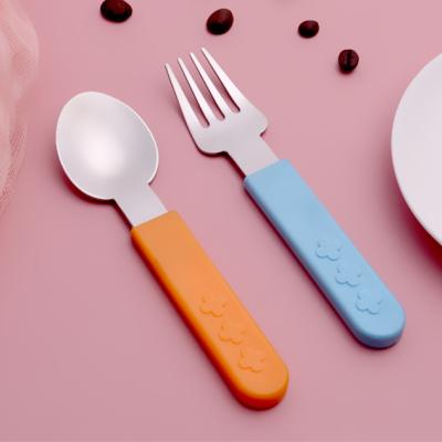 China Food Grade Safety Toddler Viable Self Baby/Child Feeding Cutleri Cutleri Floral Colorful Design Handle Baby Plastic Cutlery for sale