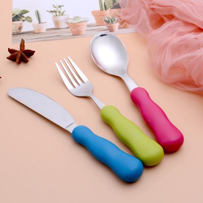 China 3 Pcs Viable Hot Sale Baby Amazon Dutlery Toddler Feeding Utensils/Fancy Design Baby Cutlery Set With Colorful Handle for sale