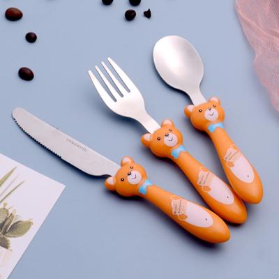 China Viable Fancy Bear Handle Design Toddler Knife Fork and Spoon Set Children Feeding Baby Plastic Cutlery Silverware for sale