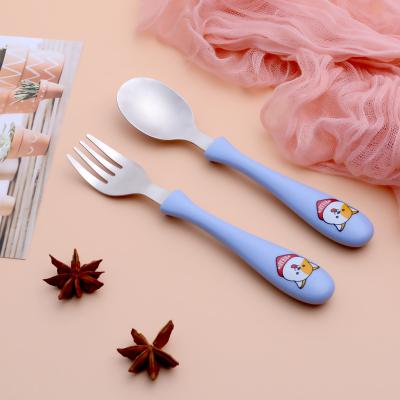 China Viable Fancy Design Handle Flatware Kids Baby Plastic Spoon Fork Stainless Steel Kids Cutlery Set for sale