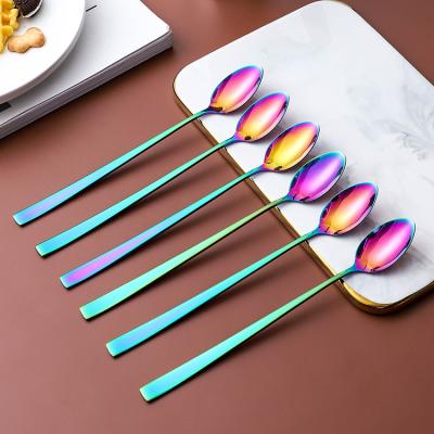 China Viable PVD Colors Design 6 Pcs Long Handle Stainless Steel Coffee Ice Scoop Spoon Mixing Spoon Set for sale