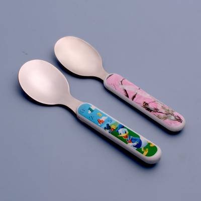 China Food Grade Sustainable Baby Feeding Products Handle Design Plastic Silverware Stainless Steel Table Spoon Baby Spoon Set for sale