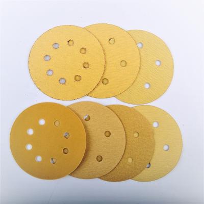 China LARIX Metal Polishing 5 Inch Hook and Loop Abrasive Yellow Coating Sanding Disc Around Sand Paper for sale