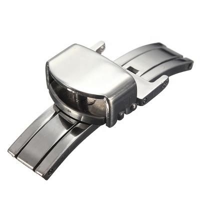 China Wholesale Solid 316L Stainless Steel Metal Butterfly Deployment Clasp Buckle For Leather Watch Band for sale