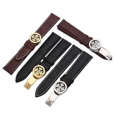 China Leather 19mm 20mm 21mm 22mm Brown with White Dot Genuine Leather Watch Band Cowhide Leather Watchband for Patek Watch for sale