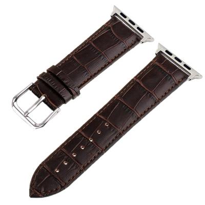 China Wholesale High Quality 38mm 40mm 42mm Leather Bamboo Pattern 44mm Watch Band Apple Genuine Leather Watch Strap for sale