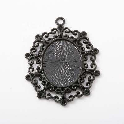 China Trendy Black Color Metal Oval Jewelry Fashion Tray Charms Bezel Setting Charms Pendant for sale