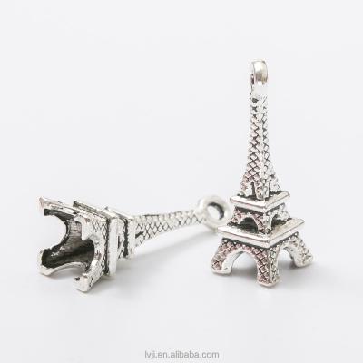 China fashionable antique silver 3d eiffel tower pendant for jewelry making for sale